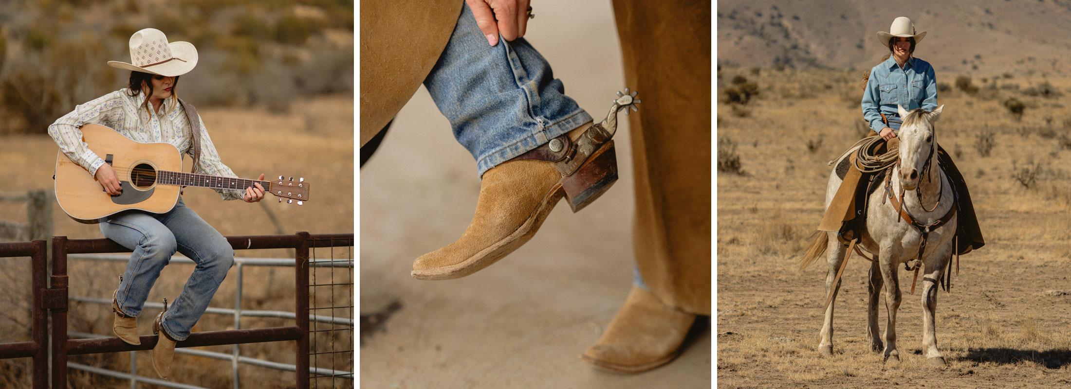 A photo montage of a woman wearing Jenna By Justin western boots.